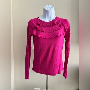kidpik Hot Pink Long Sleeve Ruffle Front Tee